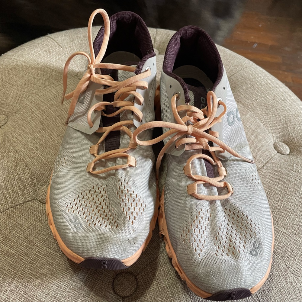 On Running Women's Athletic Shoes in Gray and Peach